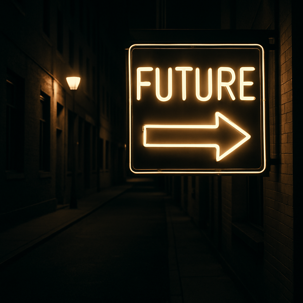 Flèche lumineuse indiquant le “Future”, symbole d’orientation et de choix d’études